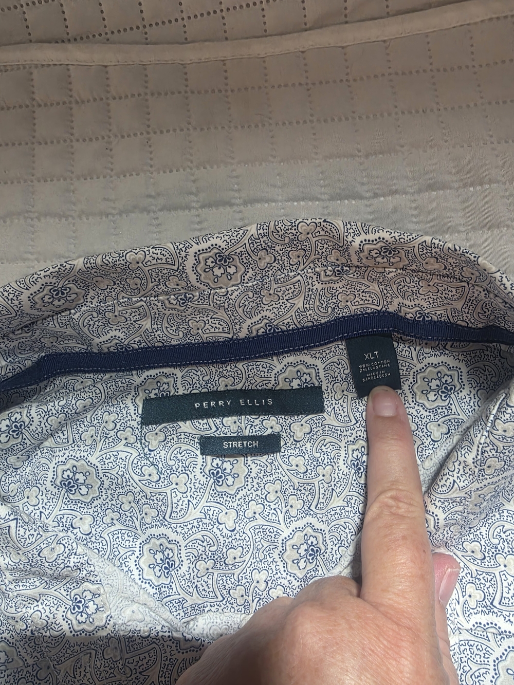 Perry Ellis White and Blue Paisley Stretch Button-Down Shirt